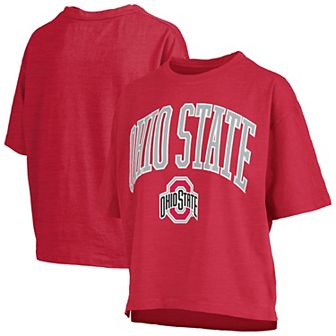 Women's Pressbox Scarlet Ohio State Buckeyes Nelson Arch Over Logo Waist Length Oversized Slub T-Shirt