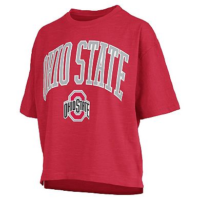 Women's Pressbox Scarlet Ohio State Buckeyes Nelson Arch Over Logo Waist Length Oversized Slub T-Shirt