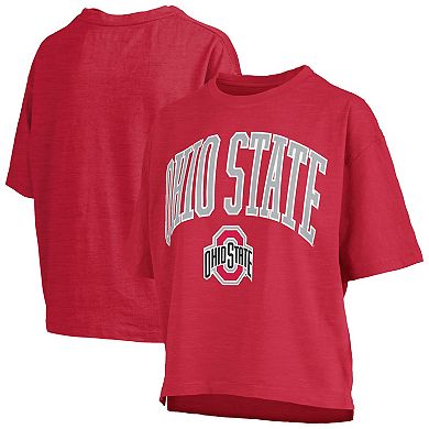 Women's Pressbox Scarlet Ohio State Buckeyes Nelson Arch Over Logo Waist Length Oversized Slub T-Shirt