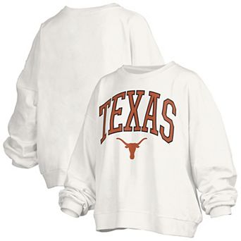 Women's Pressbox White Texas Longhorns Janise Arch Over Logo Waist Length Oversized Pullover Sweatshirt