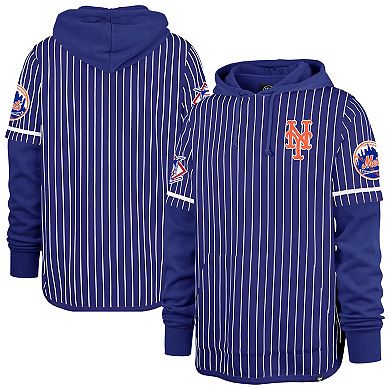Men's '47 Royal New York Mets Pinstripe Double Header Pullover Hoodie
