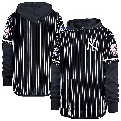 Men's '47 Navy New York Yankees Pinstripe Double Header Pullover Hoodie