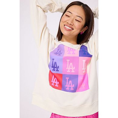 Women's Terez Cream Los Angeles Dodgers Technicolor Oversized Pullover Sweatshirt