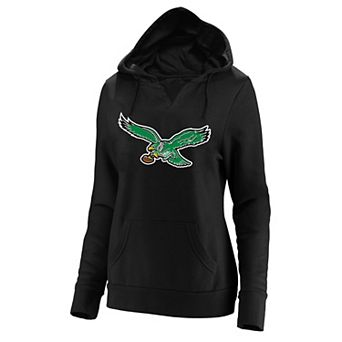 Women's Fanatics Black Philadelphia Eagles Plus Size Throwback Logo V-Neck Pullover Hoodie