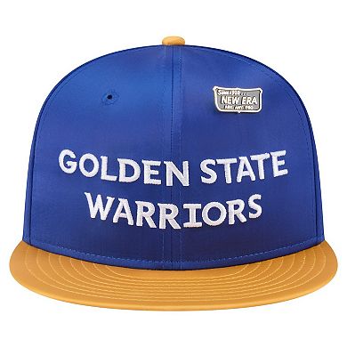 Men's New Era Royal/Gold Golden State Warriors Throwback Satin Vintage Pin Two-Tone 59FIFTY Fitted Hat