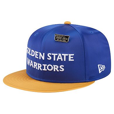Men's New Era Royal/Gold Golden State Warriors Throwback Satin Vintage Pin Two-Tone 59FIFTY Fitted Hat