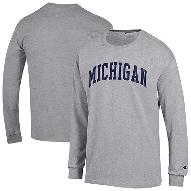 Men's Champion Heather Gray Michigan Wolverines Basic Arch Long Sleeve T-Shirt
