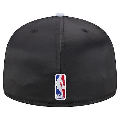 Men's New Era Black/Gray Brooklyn Nets Throwback Satin Vintage Pin Two-Tone 59FIFTY Fitted Hat