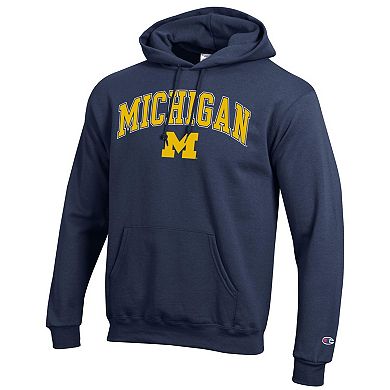 Men's Champion Navy Michigan Wolverines Arched Logo Fleece Pullover Hoodie