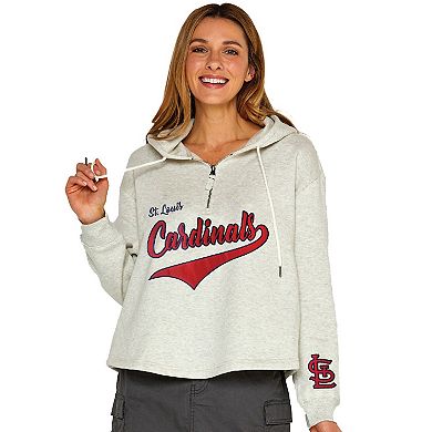 Women's Soft as a Grape Oatmeal St. Louis Cardinals Fleece Quarter-Zip Hoodie