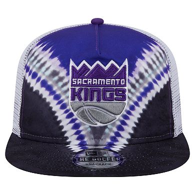 Men's New Era Black/Purple Sacramento Kings Throwback Dye Golfer Snapback Hat