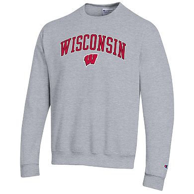 Men's Champion Heather Gray Wisconsin Badgers Arch Over Logo Pullover Sweatshirt