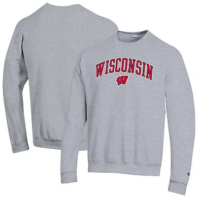 Men's Champion Heather Gray Wisconsin Badgers Arch Over Logo Pullover Sweatshirt