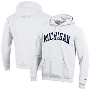 Men's Champion White Michigan Wolverines Basic Arch Fleece Pullover Hoodie
