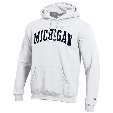 Men's Champion White Michigan Wolverines Basic Arch Fleece Pullover Hoodie