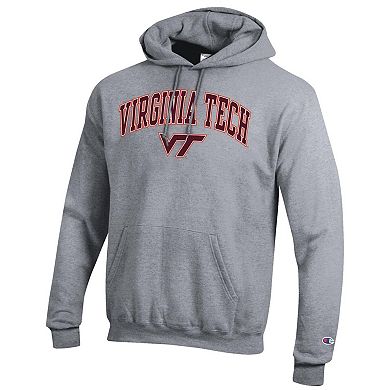 Men's Champion Heather Gray Virginia Tech Hokies Arched Logo Fleece Pullover Hoodie