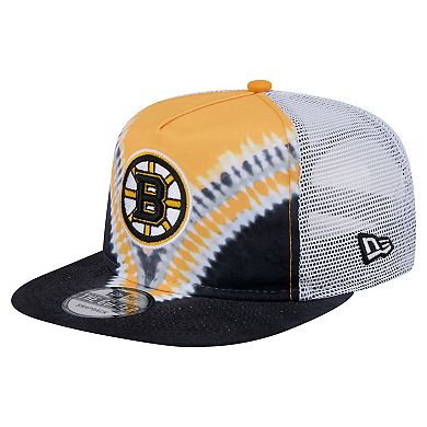 Men's New Era Black/Gold Boston Bruins Throwback V-Dye Adjustable Golfer Hat
