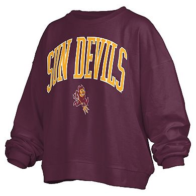 Women's Pressbox Maroon Arizona State Sun Devils Janise Arch Over Logo Waist Length Oversized Pullover Sweatshirt