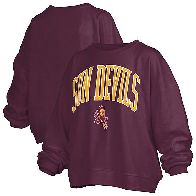 Women's Pressbox Maroon Arizona State Sun Devils Janise Arch Over Logo Waist Length Oversized Pullover Sweatshirt