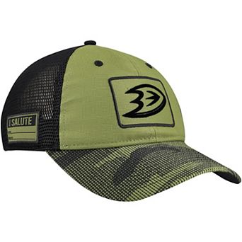 Men's Fanatics Olive Anaheim Ducks Military Appreciation Trucker Adjustable Hat