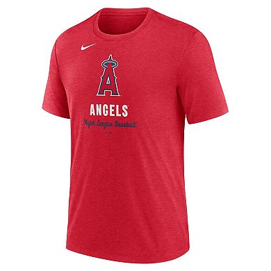 Men's Nike Heather Red Los Angeles Angels Logo Tri-Blend T-Shirt