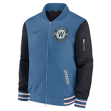 Men's Nike Blue Washington Nationals 2025 City Connect Authentic Collection Full-Zip Dugout Bomber Jacket