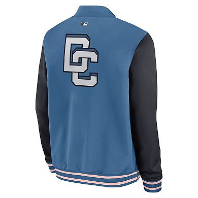 Men's Nike Blue Washington Nationals 2025 City Connect Authentic Collection Full-Zip Dugout Bomber Jacket