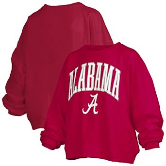 Women's Pressbox Crimson Alabama Crimson Tide Janise Arch Over Logo Waist Length Oversized Pullover Sweatshirt