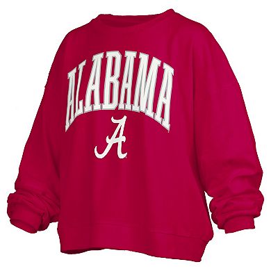 Women's Pressbox Crimson Alabama Crimson Tide Janise Arch Over Logo Waist Length Oversized Pullover Sweatshirt