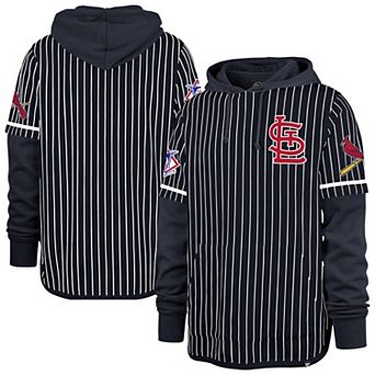 Men's '47 Navy St. Louis Cardinals Pinstripe Double Header Pullover Hoodie