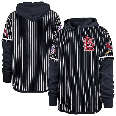 Men's '47 Navy St. Louis Cardinals Pinstripe Double Header Pullover Hoodie