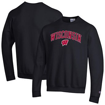 Men's Champion Black Wisconsin Badgers Arch Over Logo Pullover Sweatshirt