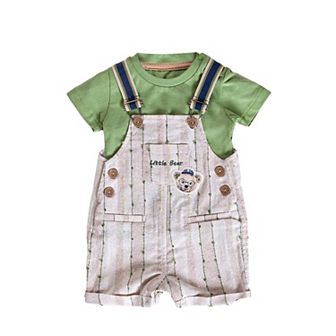 Infant Boys' Shortalls Green, Orange and Purple 2 pc Set Perfect for Summer