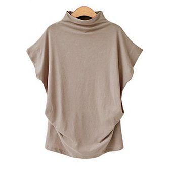 Women's Half Turtleneck Doll Sleeve T-Shirt Mock Neck Dolman Short Sleeve Top Loose Shirt