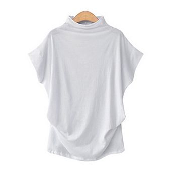 Women's Half Turtleneck Doll Sleeve T-Shirt Mock Neck Dolman Short Sleeve Top Loose Shirt