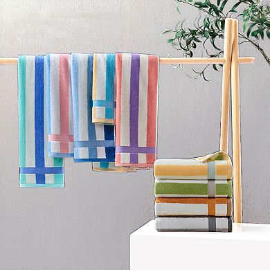 Hand Towels Set of 2 Striped Cotton Absorbent Soft Decorative Towel for Bathroom