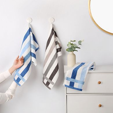 Hand Towels Set of 2 Striped Cotton Absorbent Soft Decorative Towel for Bathroom