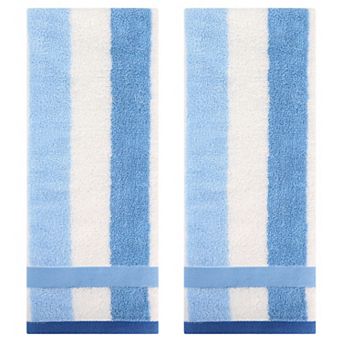 Hand Towels Set of 2 Striped Cotton Absorbent Soft Decorative Towel for Bathroom