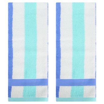 Hand Towels Set of 2 Striped Cotton Absorbent Soft Decorative Towel for Bathroom