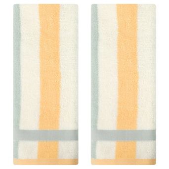 Hand Towels Set of 2 Striped Cotton Absorbent Soft Decorative Towel for Bathroom
