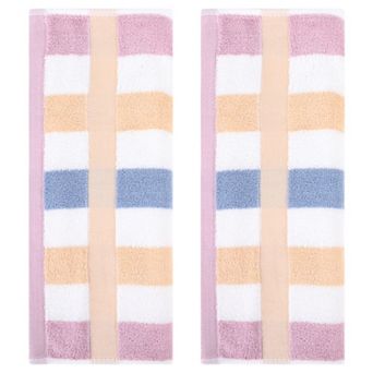 Hand Towels Set of 2 Striped Cotton Absorbent Soft Decorative Towel for Bathroom
