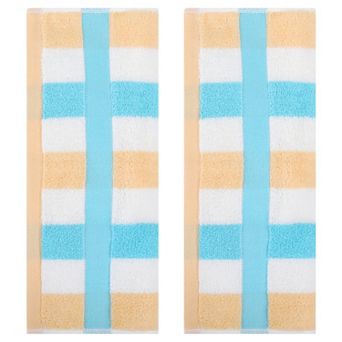 Hand Towels Set of 2 Striped Cotton Absorbent Soft Decorative Towel for Bathroom