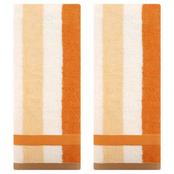 Hand Towels Set of 2 Striped Cotton Absorbent Soft Decorative Towel for Bathroom