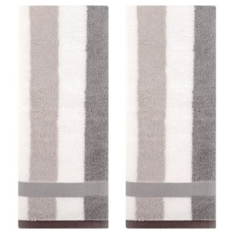 Hand Towels Set of 2 Striped Cotton Absorbent Soft Decorative Towel for Bathroom