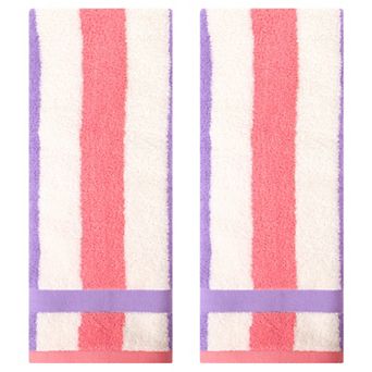 Hand Towels Set of 2 Striped Cotton Absorbent Soft Decorative Towel for Bathroom