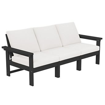 Outdoor Patio HDPE Loveseat and Table Set, Removable Cushions Included