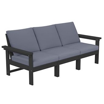 Outdoor Patio HDPE Loveseat and Table Set, Removable Cushions Included