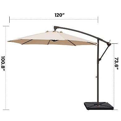 10FT Round Cantilever Offset Patio Umbrella with 360° Rotation & Tilt Function