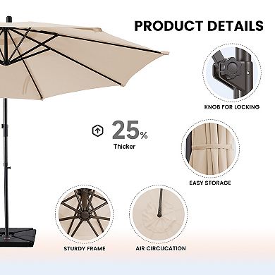 10FT Round Cantilever Offset Patio Umbrella with 360° Rotation & Tilt Function