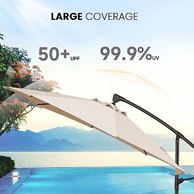 10FT Round Cantilever Offset Patio Umbrella with 360° Rotation & Tilt Function